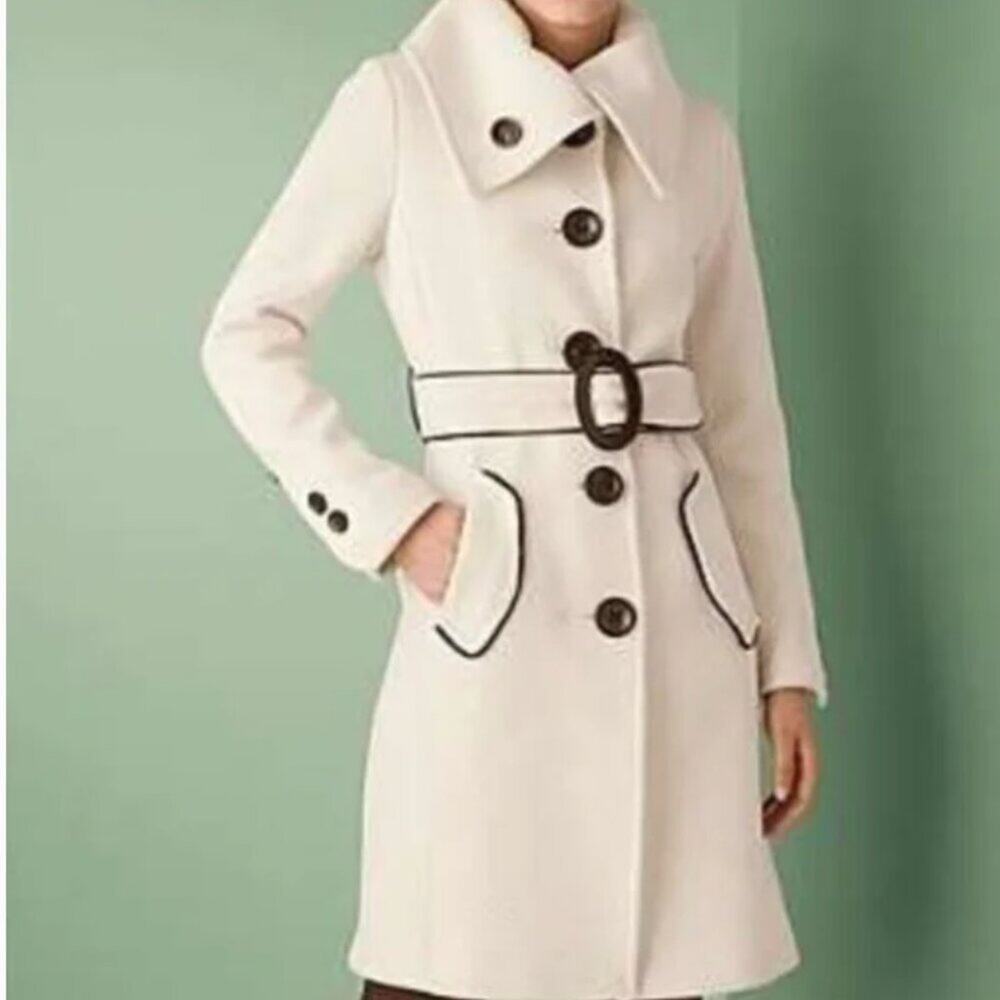 Soia & Kyo Joana Cream Textured Pea Coat Jacket without Belt Size M